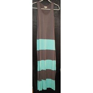 Awesome 21 Dress Women’s Medium Teal Grey Striped Maxi-Click to see full photo
